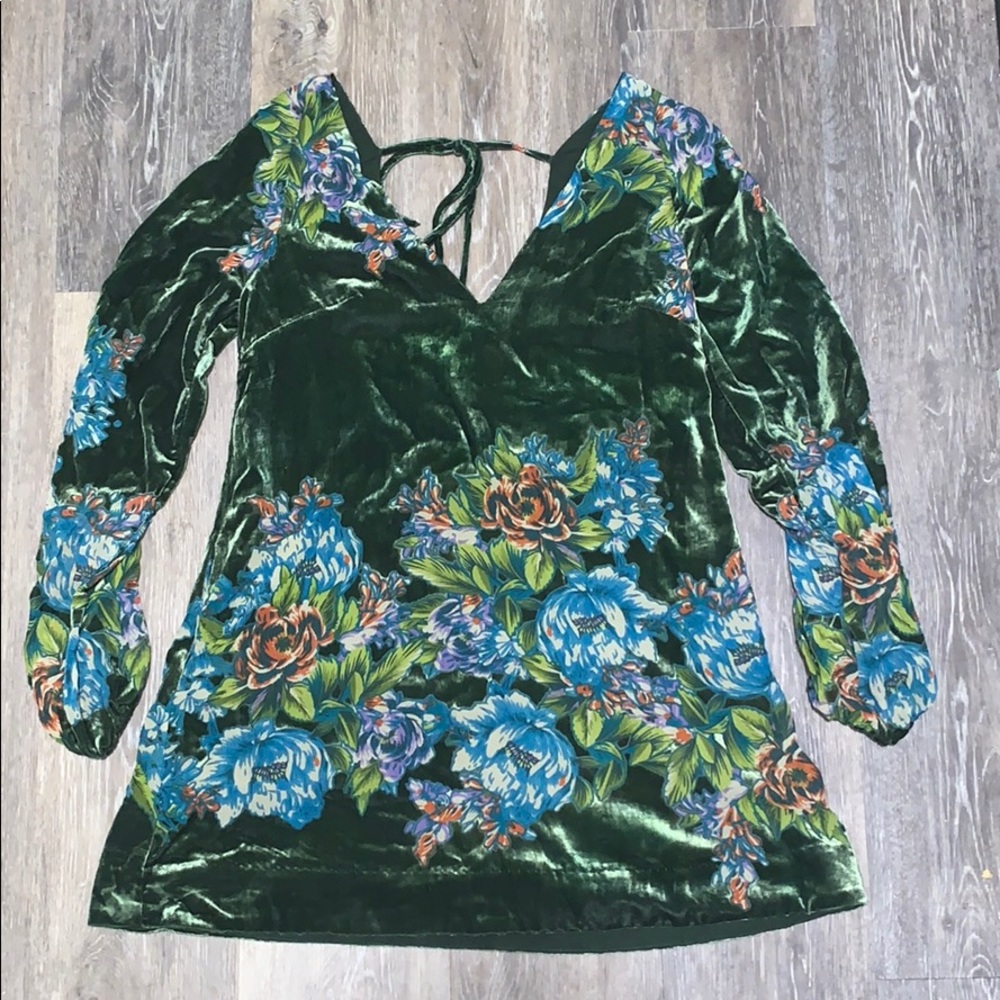 Free People Velvet Floral V-Neck Tunic
